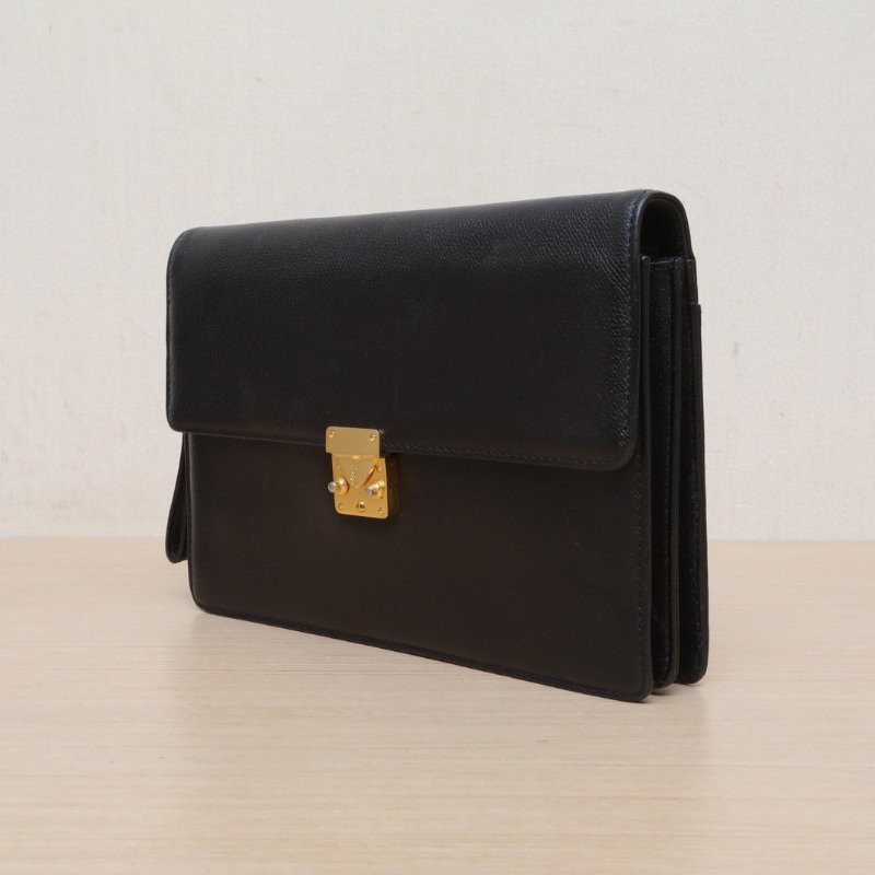 SAINT LAURENT 黑色牛皮中古手拿包肩背包-3