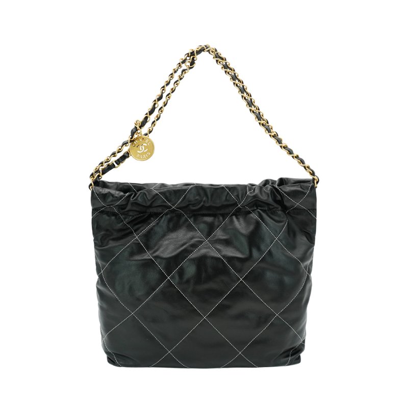 Chanel 展示品 22 Bag 金logo菱格白線牛皮小號肩背包(AS3260-黑)-2