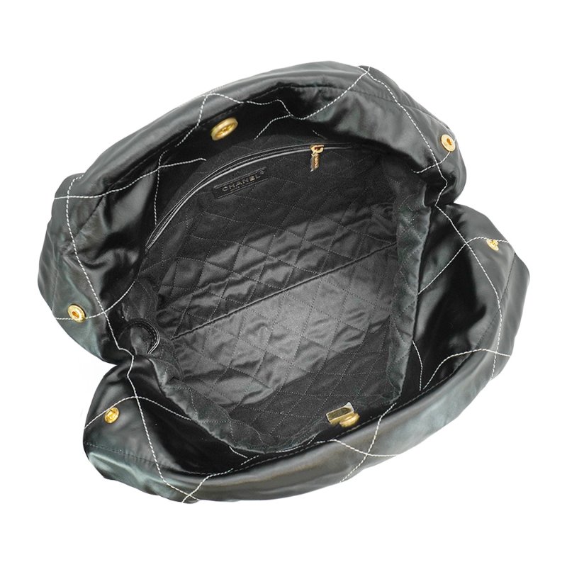 Chanel 展示品 22 Bag 金logo菱格白線牛皮小號肩背包(AS3260-黑)-4