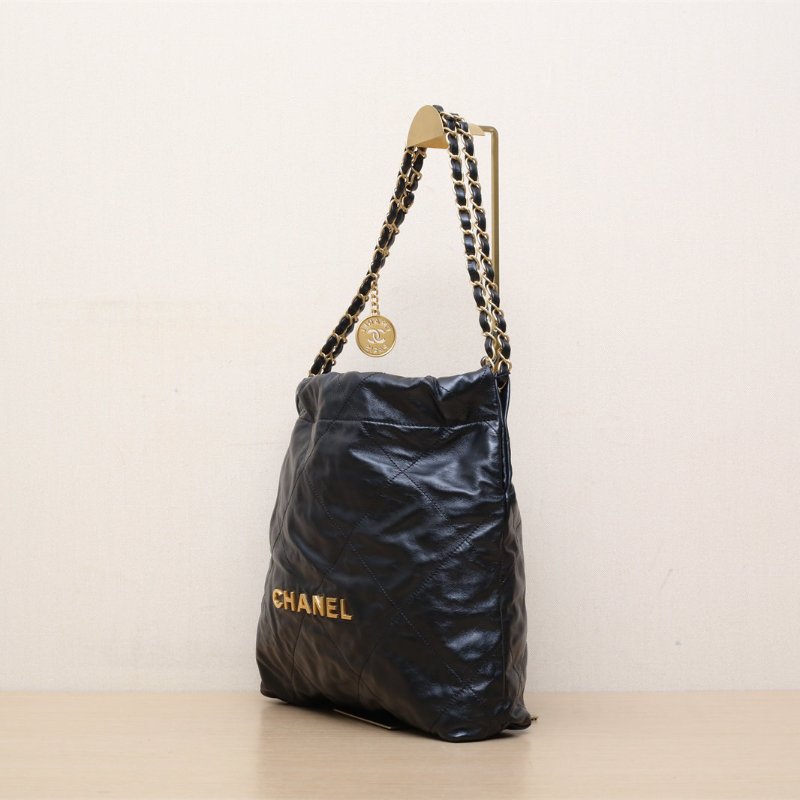 CHANEL 22BagTote托特包小號30黑色牛皮晶片開金扣肩背包-4