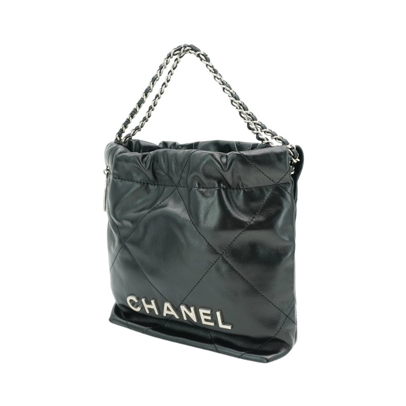 Chanel 22 Mini Bag 銀logo菱格縫線小牛皮斜背包(AS3980-黑)-1