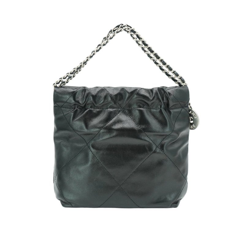 Chanel 22 Mini Bag 銀logo菱格縫線小牛皮斜背包(AS3980-黑)-2