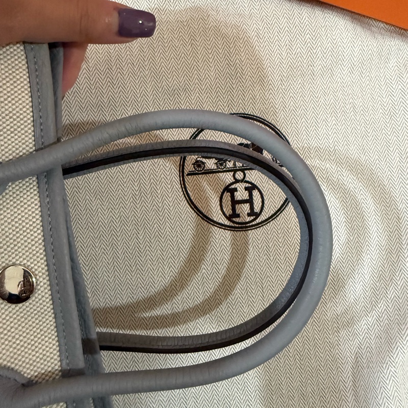 💖Hermes 迷你花園包 mini garden party💖 冰川藍 全新-7