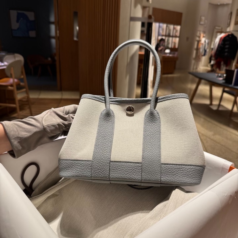 💖Hermes 迷你花園包 mini garden party💖 冰川藍 全新-16