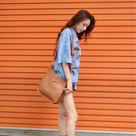 Hermes Evelyne 29 牛皮金釦斜背包(金棕)