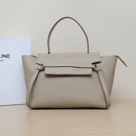 CELINE 奶茶色牛皮金扣Belt鯰魚包大號肩背包