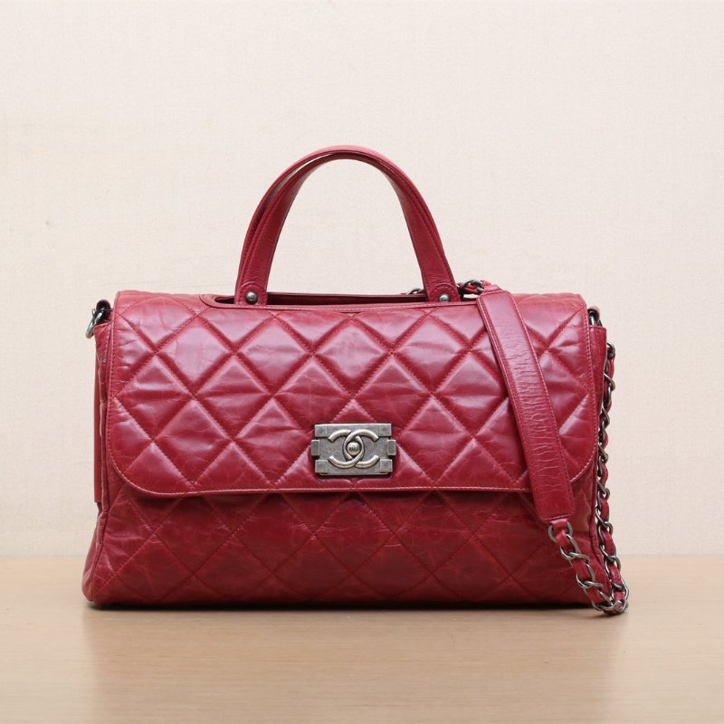 CHANEL 紅色牛皮15開銀扣孟買系列leboy扣手提鏈條包36肩背包-1