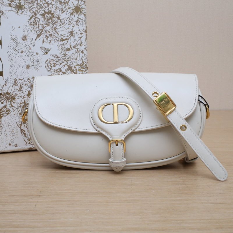 DIOR DiorBobbyEast-West21白色牛皮金扣肩背包-0