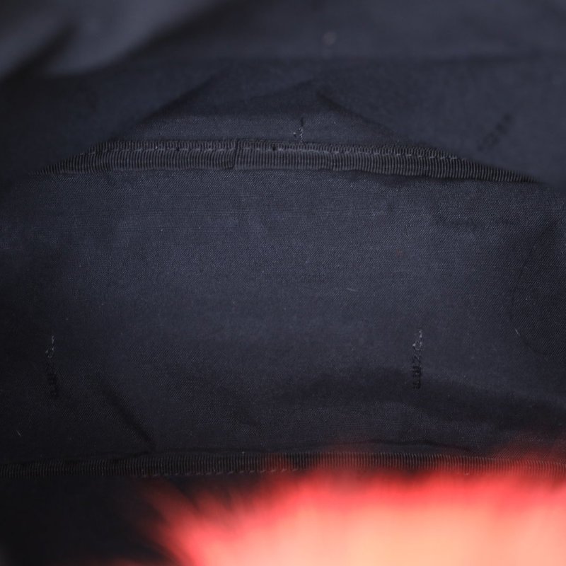 FENDI 黑色牛皮蛇皮尼龍芬迪小怪獸紅毛雙肩包//肩背包-2