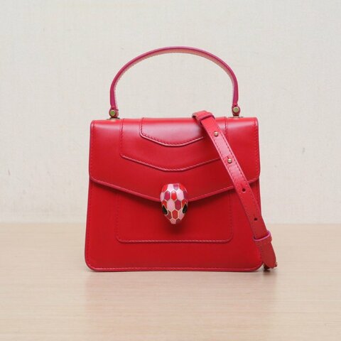 BVLGARI SerpentiForever風琴蛇頭包小號手柄18紅色牛皮情人節限定肩背包