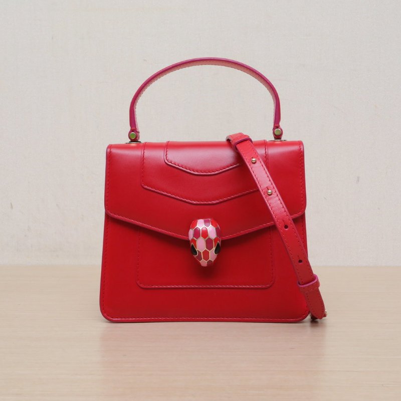 BVLGARI SerpentiForever風琴蛇頭包小號手柄18紅色牛皮情人節限定肩背包-1