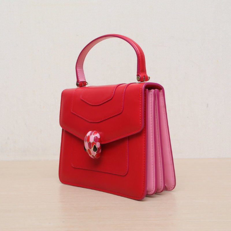 BVLGARI SerpentiForever風琴蛇頭包小號手柄18紅色牛皮情人節限定肩背包-4