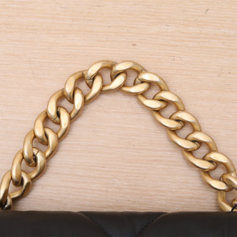 CHANEL 19BAG口蓋包中號30黑色羊皮30開金銀扣肩背包-2