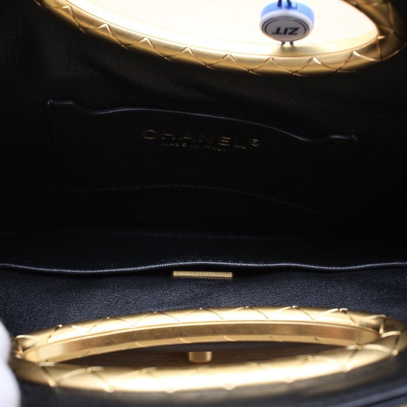 CHANEL 黑色羊皮晶片開金扣24B手工坊晚宴包肩背包-2