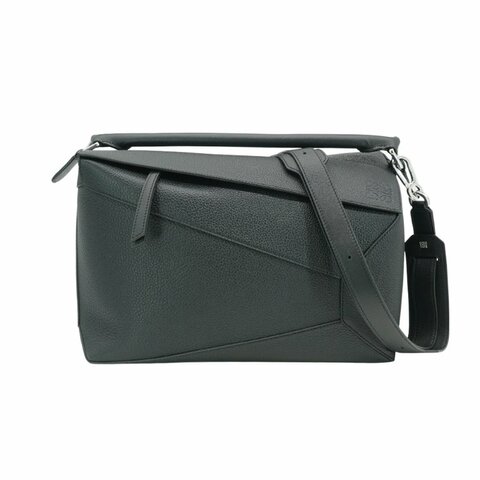 Loewe Large Puzzle 牛皮銀釦手提兩用包(黑)
