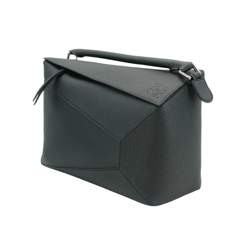 Loewe Large Puzzle 牛皮銀釦手提兩用包(黑)-1