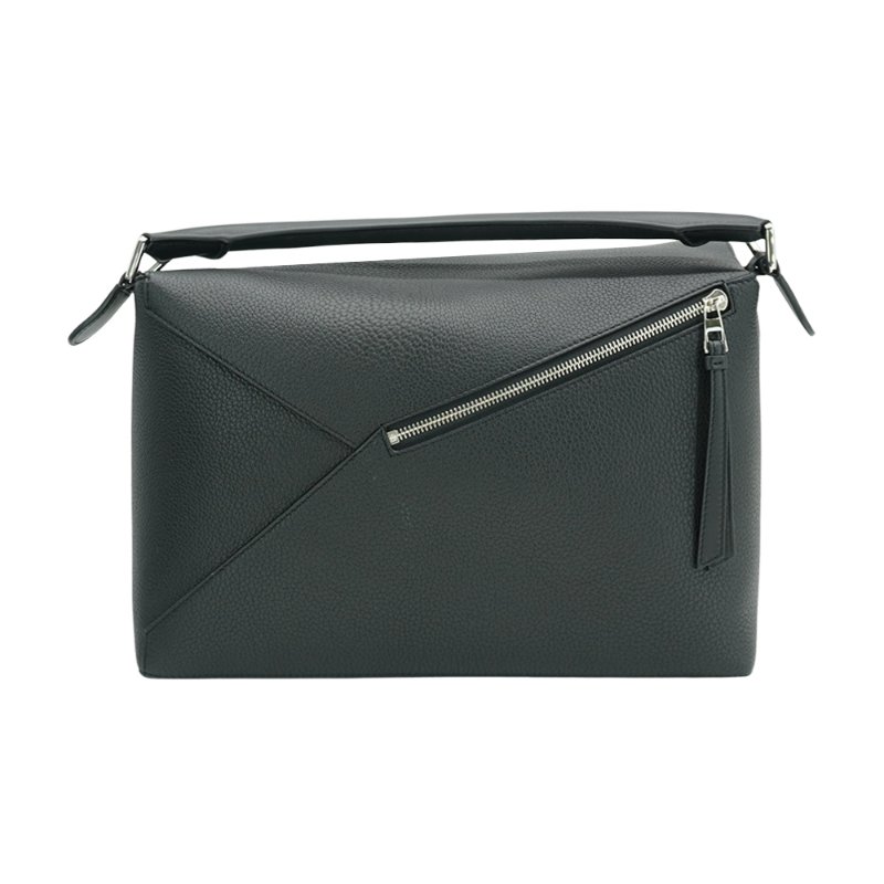 Loewe Large Puzzle 牛皮銀釦手提兩用包(黑)-2