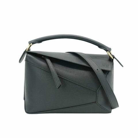 Loewe Small Puzzle 牛皮金釦手提兩用包(黑)