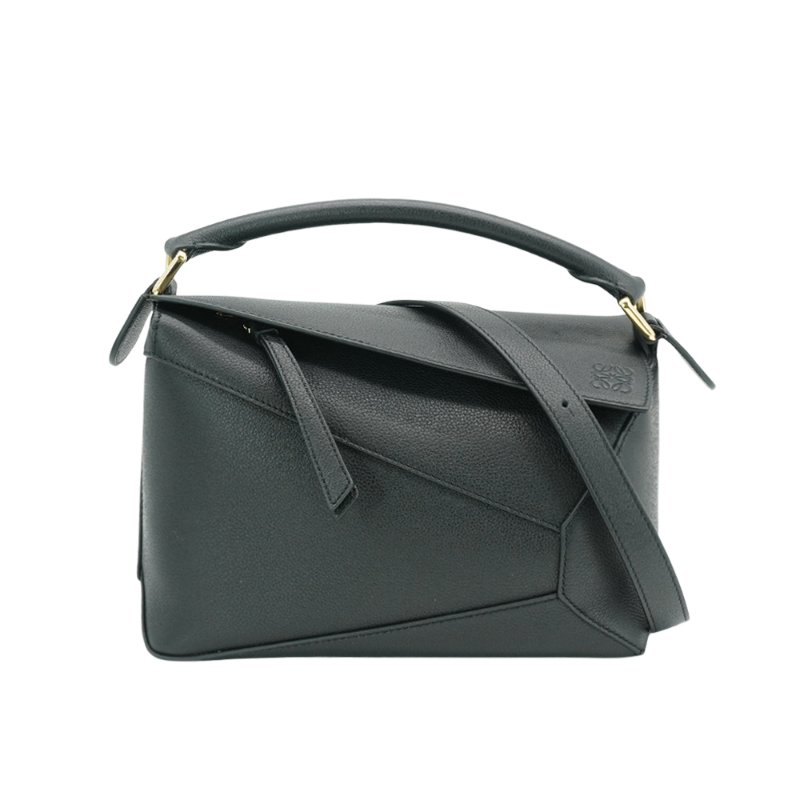 Loewe Small Puzzle 牛皮金釦手提兩用包(黑)-0