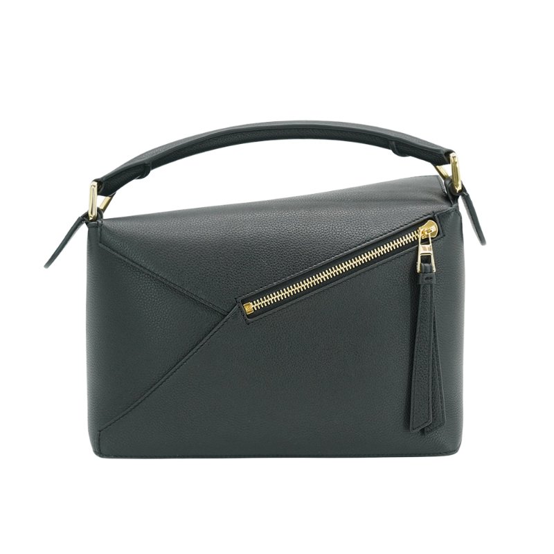 Loewe Small Puzzle 牛皮金釦手提兩用包(黑)-2