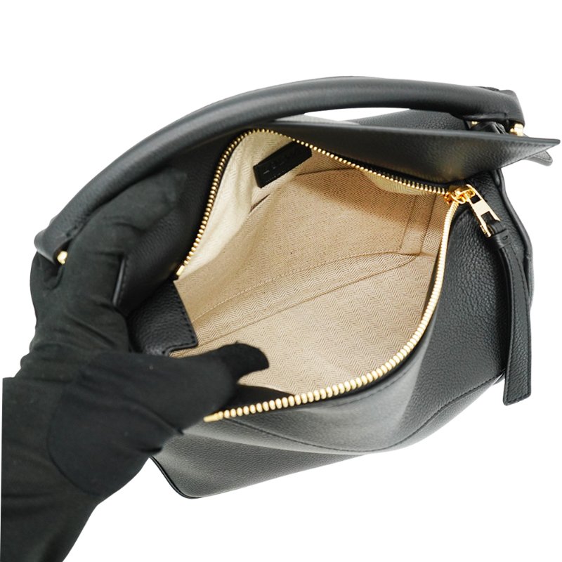 Loewe Small Puzzle 牛皮金釦手提兩用包(黑)-4