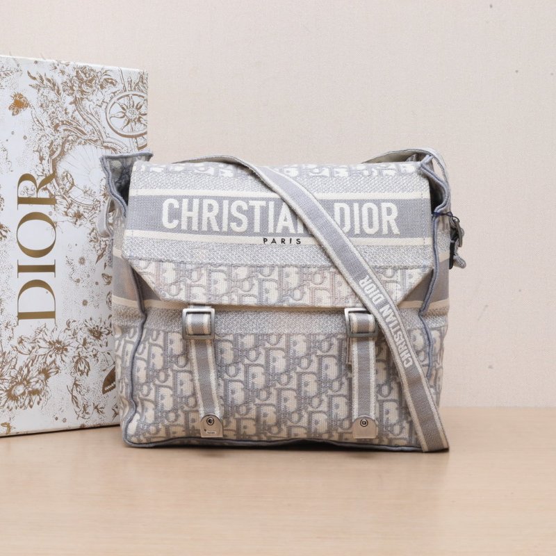 DIOR Diorcamp郵差信使包中號29灰色帆布銀扣2020Oblique印花肩背包-0