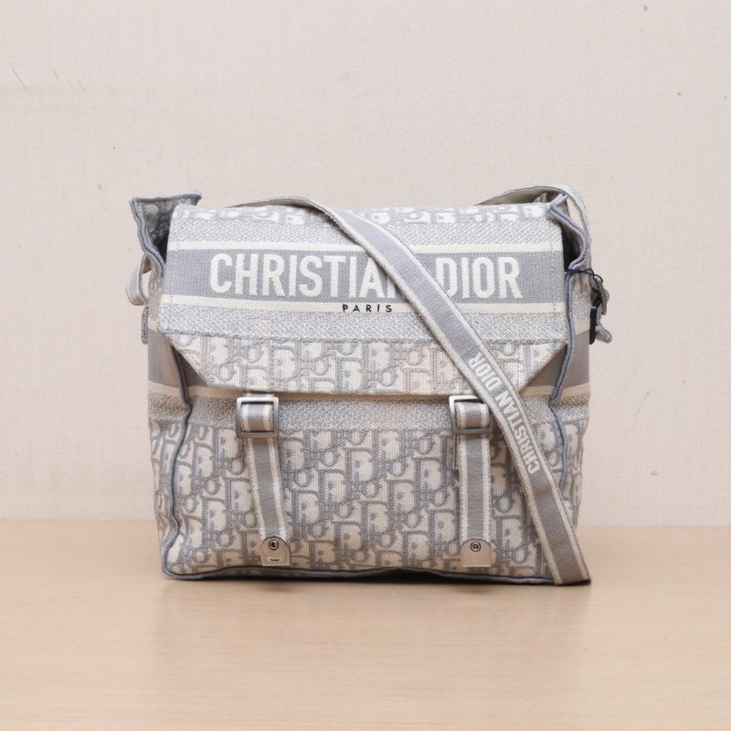 DIOR Diorcamp郵差信使包中號29灰色帆布銀扣2020Oblique印花肩背包-1