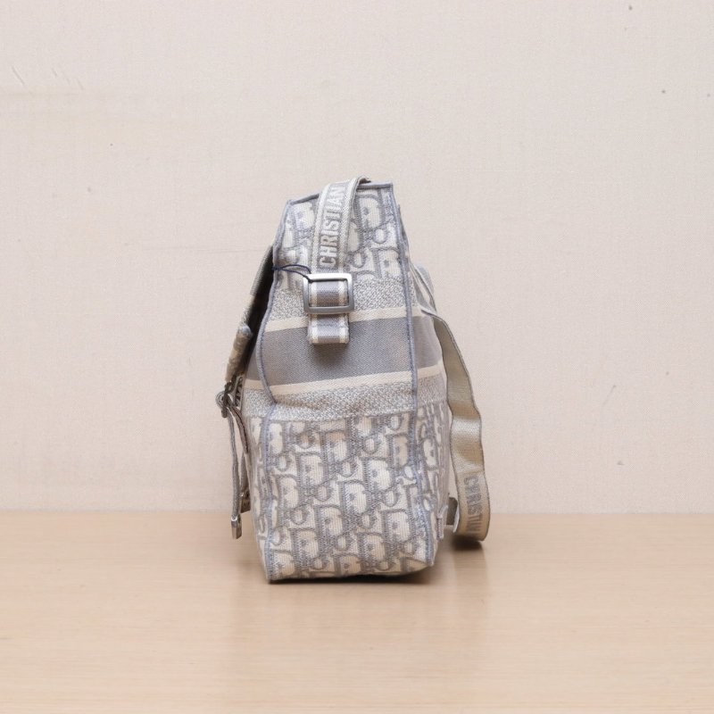 DIOR Diorcamp郵差信使包中號29灰色帆布銀扣2020Oblique印花肩背包-4
