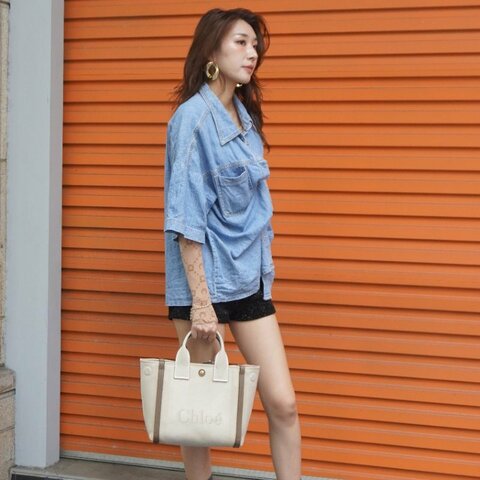 Chloe Carry 帆布刺繡logo兩用托特包-小