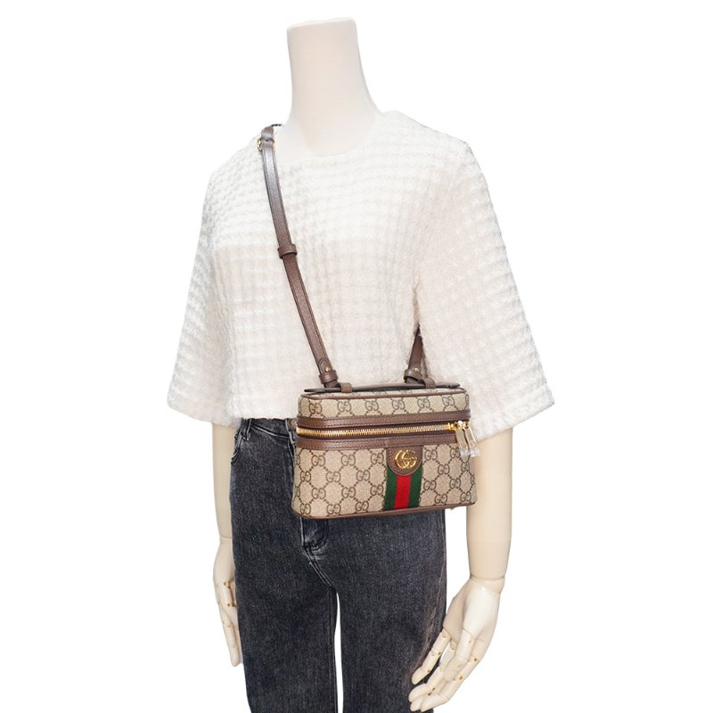 Gucci Ophidia 帆布手提兩用斜背化妝包(816357-烏木)-5