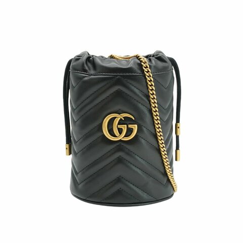 Gucci GG Marmont 牛皮金鍊斜背迷你水桶包(575163-黑)