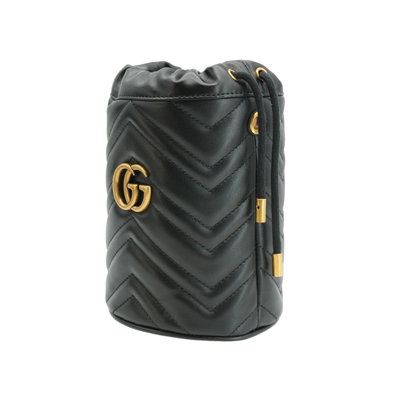 Gucci GG Marmont 牛皮金鍊斜背迷你水桶包(575163-黑)-1