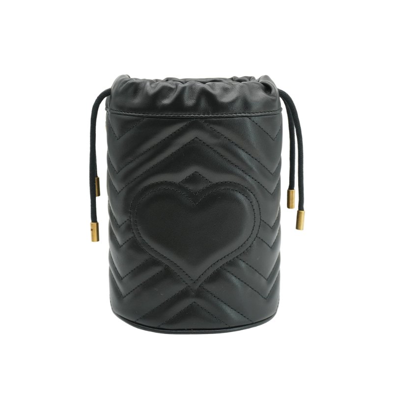 Gucci GG Marmont 牛皮金鍊斜背迷你水桶包(575163-黑)-2