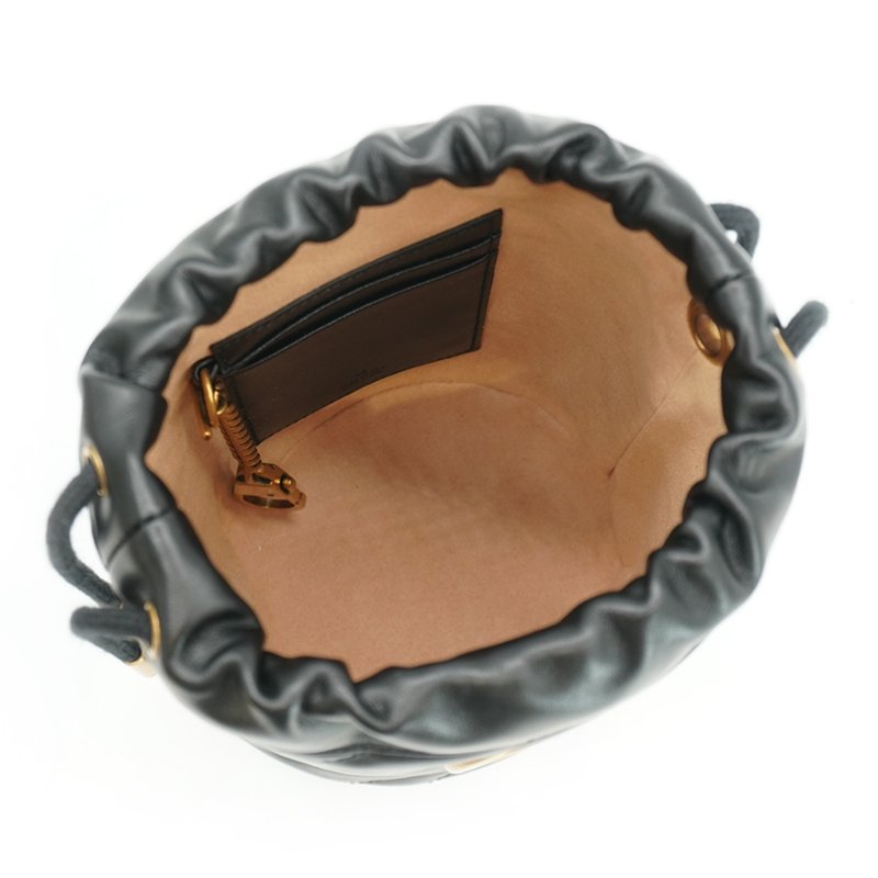 Gucci GG Marmont 牛皮金鍊斜背迷你水桶包(575163-黑)-4