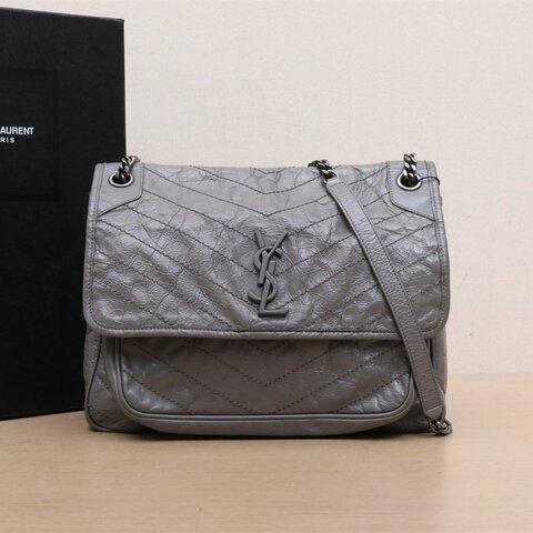 SAINT LAURENT Niki大號32灰色牛皮灰扣肩背包