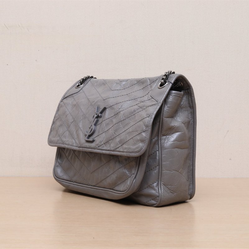 SAINT LAURENT Niki大號32灰色牛皮灰扣肩背包-3