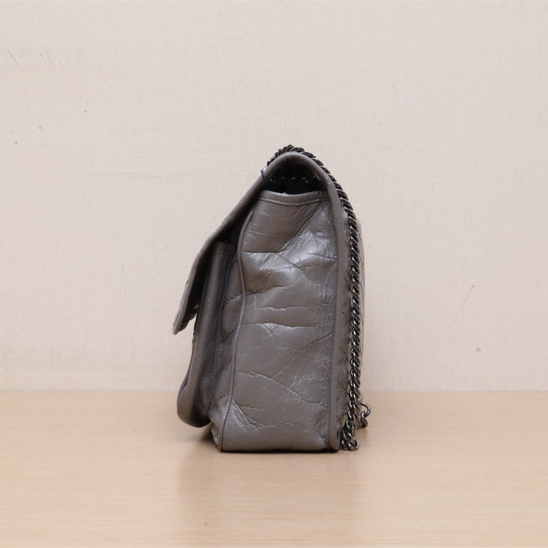 SAINT LAURENT Niki大號32灰色牛皮灰扣肩背包-4