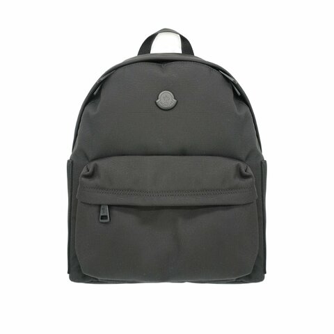 Moncler 尼龍品牌皮標拉鍊後背包(黑)