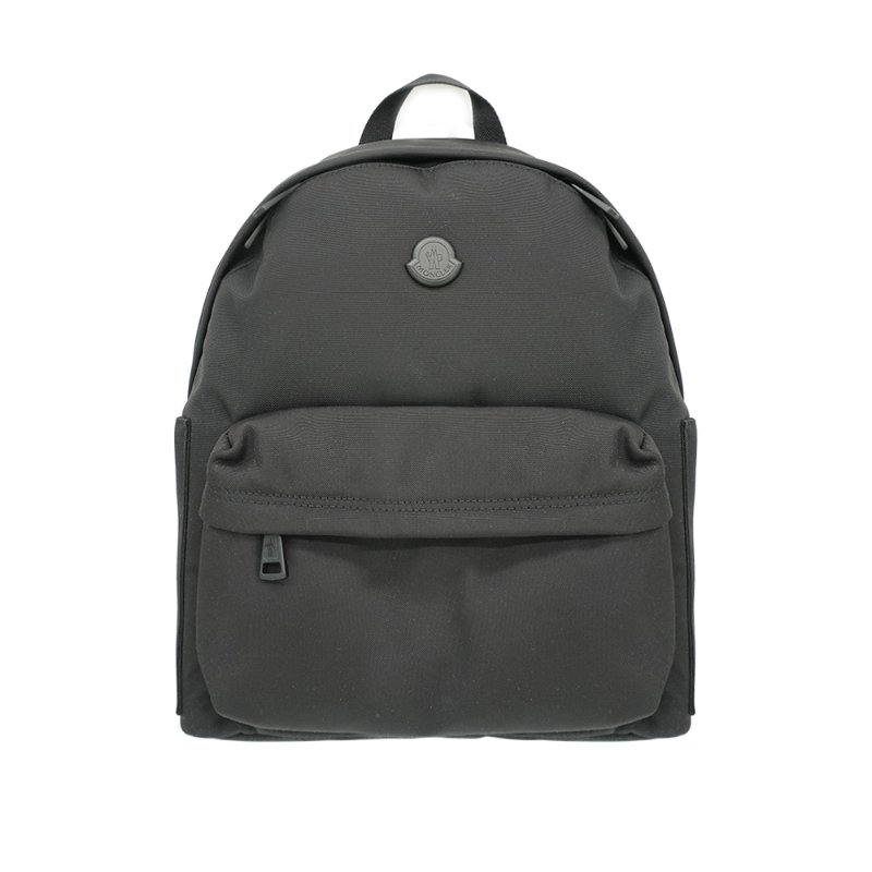 Moncler 尼龍品牌皮標拉鍊後背包(黑)-0