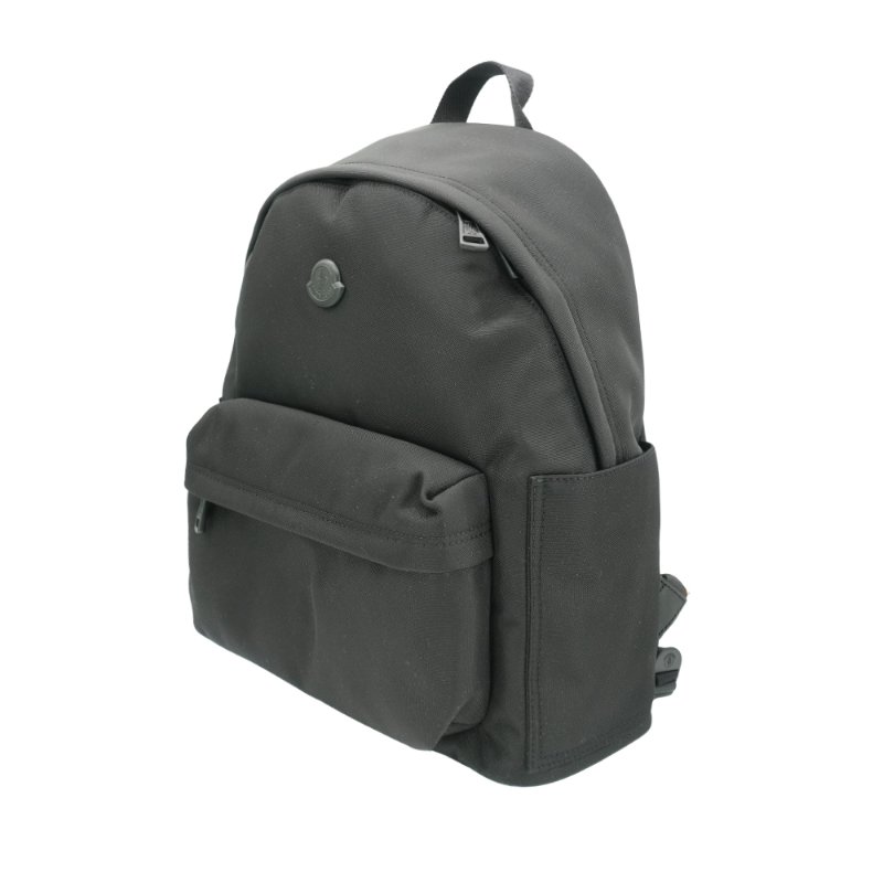 Moncler 尼龍品牌皮標拉鍊後背包(黑)-1