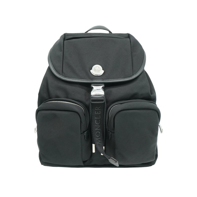 Moncler 尼龍壓釦雙口袋束口後背包(黑)-0