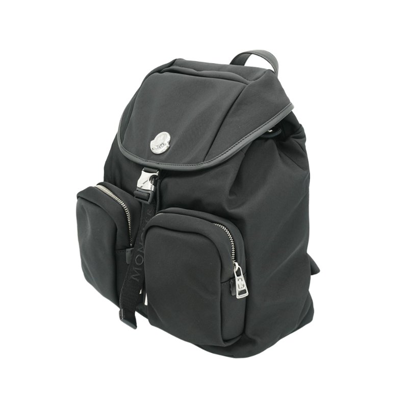 Moncler 尼龍壓釦雙口袋束口後背包(黑)-1