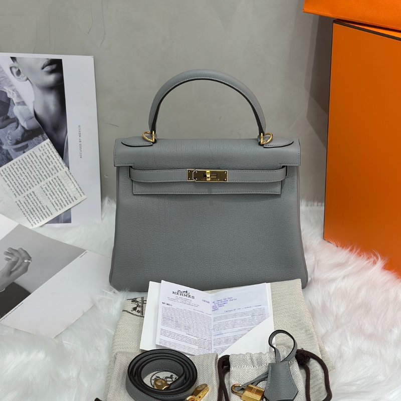 HERMES Kelly 28 - 海鷗灰金 W-7