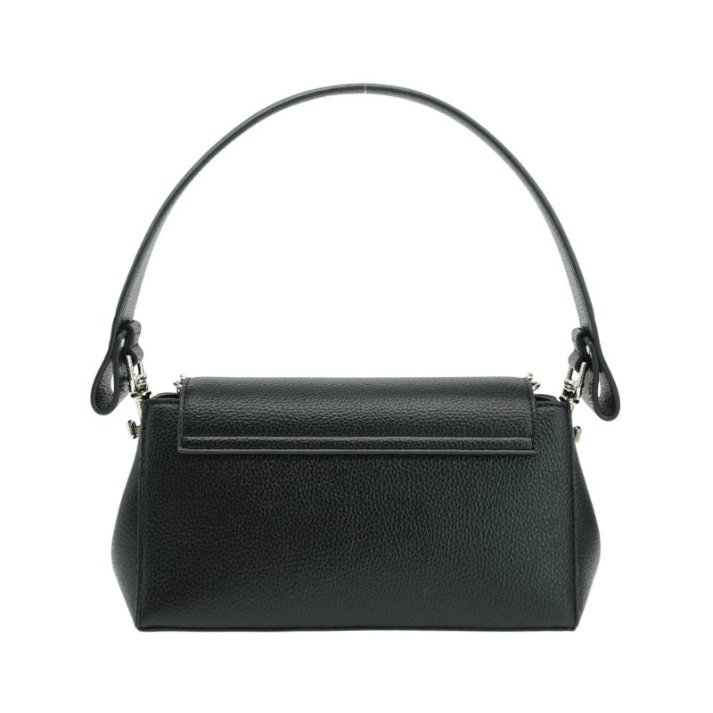 Vivienne Westwood 星球銀logo荔枝皮鏈帶兩用肩背包-中(黑)-2