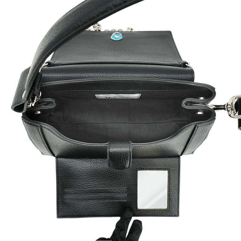 Vivienne Westwood 星球銀logo荔枝皮鏈帶兩用肩背包-中(黑)-4