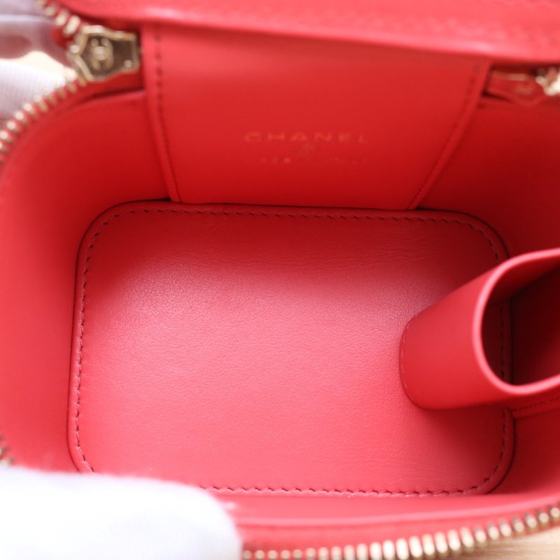 CHANEL 紅色荔枝牛皮鐳射標金扣方盒子化妝包帶鏡子11肩背包-2