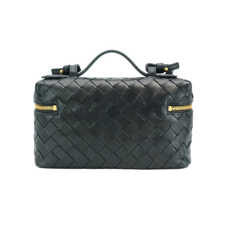 Bottega Veneta Bang Bang 牛皮編織金釦手提兩用化妝包(789109-藏藍)-2