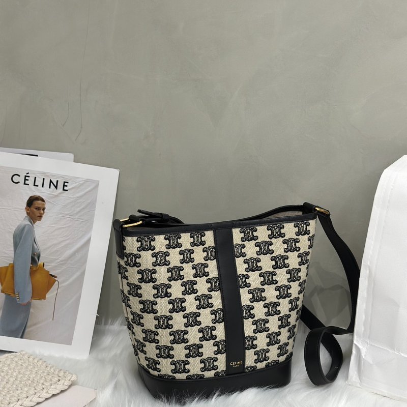 CELINE 刺繡凱旋帆布水桶包 - 小號黑-2