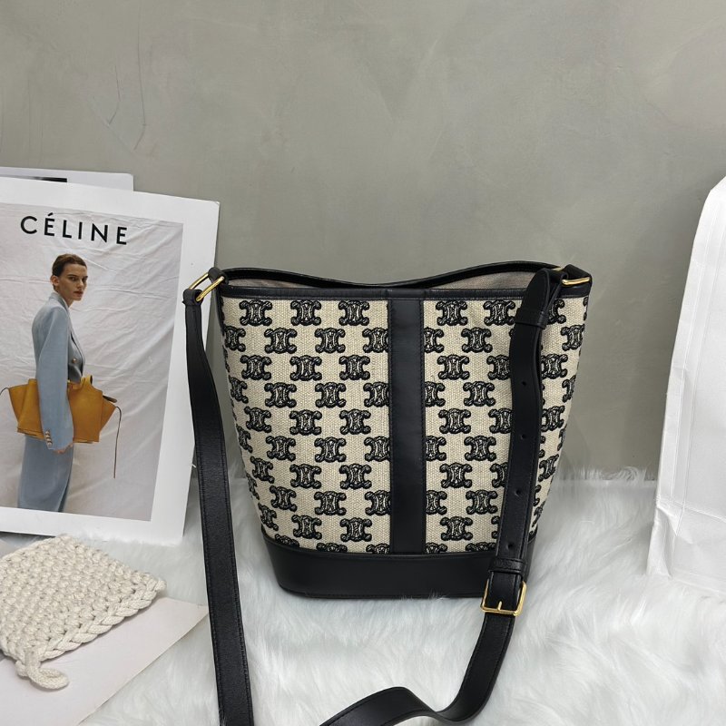 CELINE 刺繡凱旋帆布水桶包 - 小號黑-4