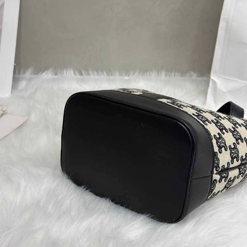 CELINE 刺繡凱旋帆布水桶包 - 小號黑-6